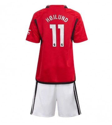 Lacne Dětský Futbalové dres Manchester United Rasmus Hojlund #11 2023-24 Krátky Rukáv - Domáci (+ trenírky)